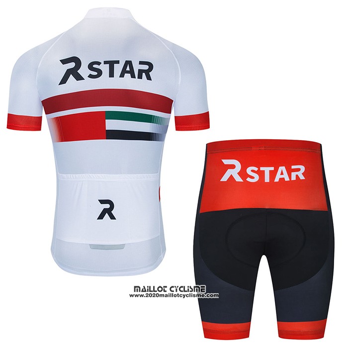2021 Maillot Cyclisme R Star Blanc Rouge Manches Courtes et Cuissard